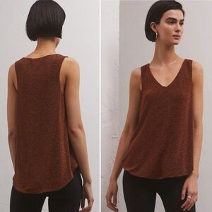 New Z Supply Vagabond V-Neck Sparkle Tank Top in Chocolate | Women’s Size Small
